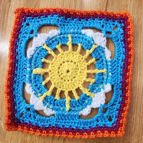 Sun And Clouds, Fluffy Clouds, Sun Shining, Crochet Square, June 1, Sky And Clouds, Granny Squares, Crochet Granny, Every Month