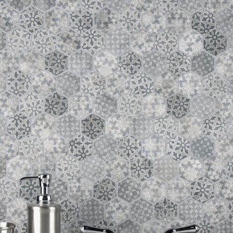 MSI Amara Mixana 7" x 8" Encaustic Look Porcelain Hexagon Tile for Wall and Floor | Wayfair Porcelain Hexagon Tile, Honeycomb Wall, Geometric Patchwork, Hexagon Tile, Tiles For Wall, Mosaic Floor, Merola Tile, Tile Saw, Porcelain Mosaic Tile