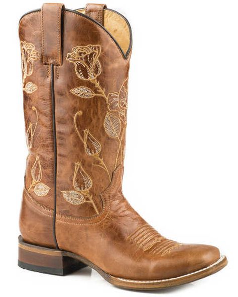 Roper Womens Desert Rose Embroidered Western Boots - Square Toe, Brown Quinceanera Boots, Modesty Journey, Cowgirl Boots Brown, Embroidered Cowgirl Boots, Cowgirl Boots Square Toe, Shyanne Boots, Cute Cowgirl Boots, Wedding Ides, Western Shoes