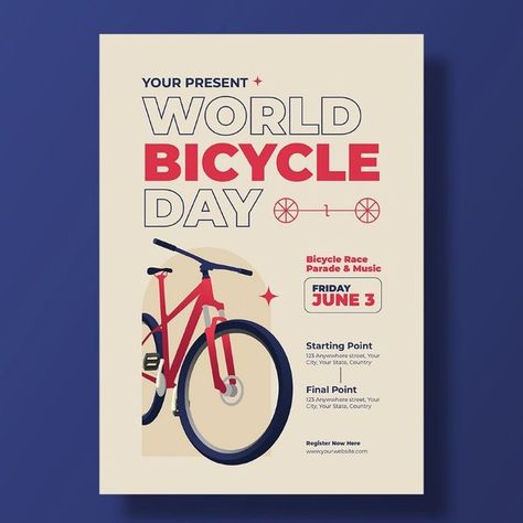 Illustrative World Bicycle Day Flyer Template Corporate Identity World Bicycle Day, Corporate Template, Make A Flyer, Website Graphics, Leaflet Design, Ppt Design, Bicycle Race, Web Design Tutorials, Flyer Design Templates