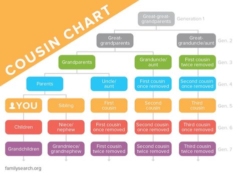 Cousin Chart—Cousin Relationships Explained • FamilySearch Cousin Chart, Ancestry Tips, Cousin Relationships, Create A Family Tree, Second Cousin, Dna Results, Family Search, Dna Test, Family Relationships