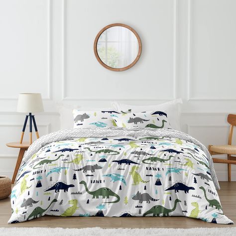 Sweet Jojo Designs Navy Blue and Green Modern Dinosaur Boys or Girls 3 Piece Full/Queen Bedding Childrens Teen Set Full Size Bed Comforter, Dinosaur Comforter, Luxury Duvet Sets, Boys Bedding Sets, Childrens Bedding Sets, Dinosaur Bedding, Kids Comforters, Blue Bedding Sets, Comforter Bedding