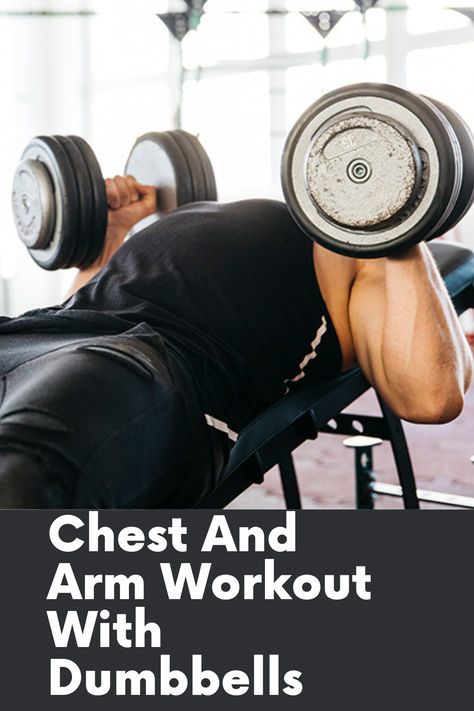 Chest and Arm Workout with Dumbbells: Strengthen your upper body with this effective dumbbell workout. Target your chest and arms with exercises like bench presses, bicep curls, and tricep extensions. Perfect for building muscle and improving endurance, whether you're at home or in the gym. Get fit and feel strong with this easy-to-follow routine! Mens Chest Workout, Chest And Tricep Workout For Men, Dumbbell Chest Exercises, Arm Workout With Dumbbells, Chest And Arm Workout, Arm Workout Routine, Chest And Tricep Workout, Chest Workout Women, Dumbbell Arm Workout