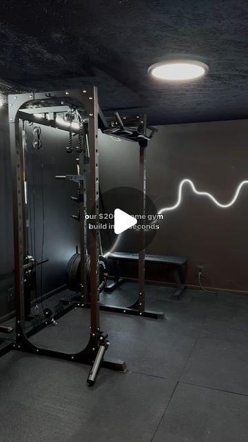 Gianna Cestone on Instagram: "3 weeks of work in 30 seconds!!!  Check out the full video on YouTube of how we built our home gym and where we got supplies from!  #homegym #homegymlife #homegymdesign" At Home Gyms Ideas, Indoor Workout Room At Home, Attic Home Gym, Home Gym Dark Aesthetic, Home Gym No Windows, Dark Home Gym Aesthetic, Cool Gym Design, Home Gym Man Cave, Garage Gym Aesthetic