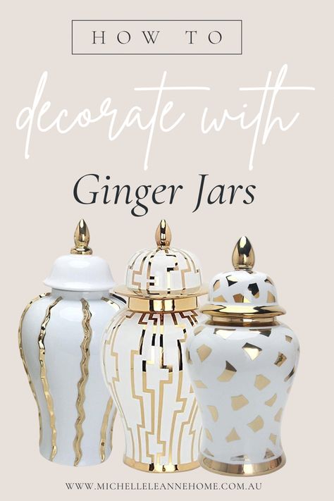 Gold and white ginger jars Decorating With Ginger Jars, Ginger Jar, For A Reason, How To Decorate, Ginger Jars, How To Style, My Home, Ginger