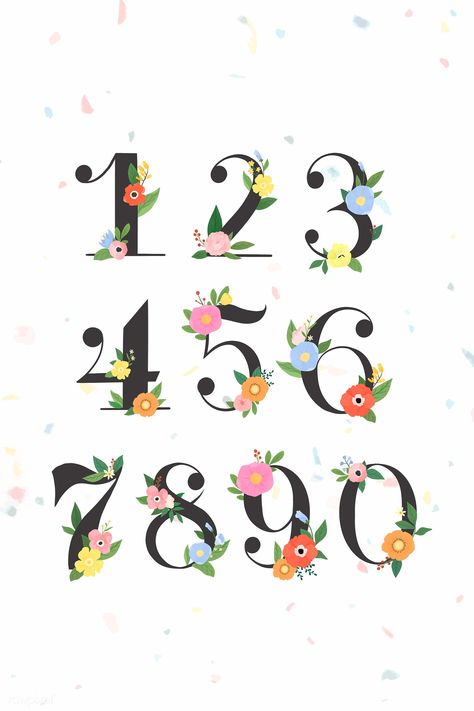 Creative Numbers Design Ideas, Number Art Design, Number With Flowers, Notion 2024, Flower Numbers, Beige Business Card, Kids Learning Numbers, Floral Numbers, Numbers Typography