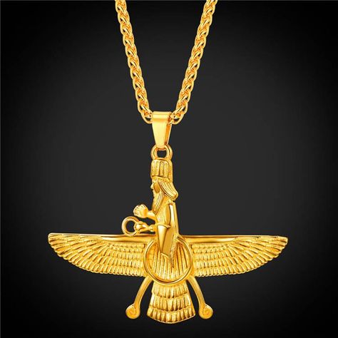 U7® Jewelry ONLY 3 DAYS' SALE ! FREE SHIPPING WORLDWIDE ! Persian Faravahar Necklace 18K Gold Plated Iranian Nationalism Pendant Zoroastrianism Jewelry For Men Locket Necklaces, Picture Locket, Mens Jewelry Necklace, Necklace Pendants, Necklace Accessories, Jewelry For Men, Ancient Civilizations, Gold Plated Necklace, Locket Necklace