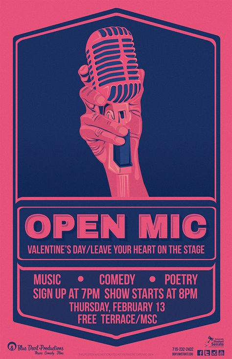 Showcase and discover creative work on the world's leading online platform for creative industries. Open Mic Stage, Comedy Poster Design, Open Mic Poster, Navy Blue Shades, Event Poster Design Inspiration, Poster Design Typography, Retro Microphone, Open Mic Night, Social Media Branding Design