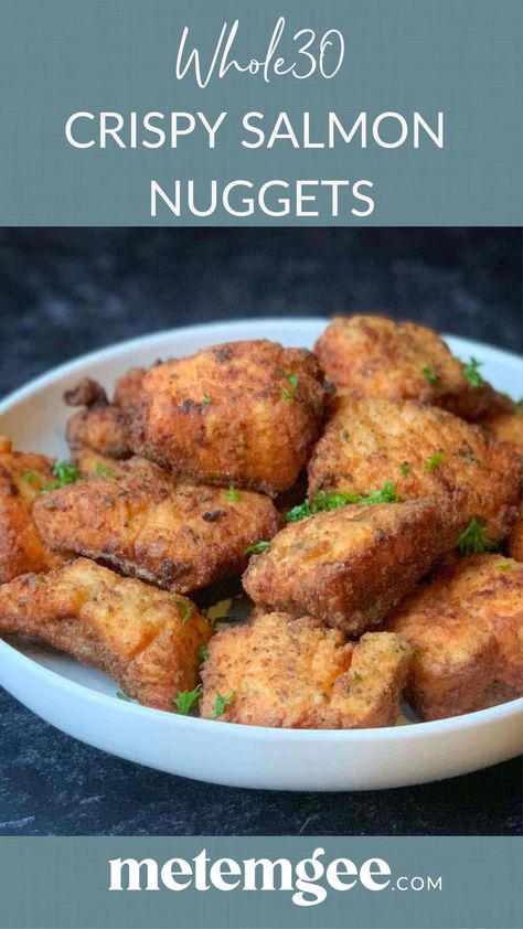 Salmon Nuggets, Fried Salmon Recipes, Salmon Fried, Salmon Appetizer Recipes, Seasoned Salmon, Salmon Bites Recipe, Gluten Free Salmon, Crispy Salmon, Flaked Salmon