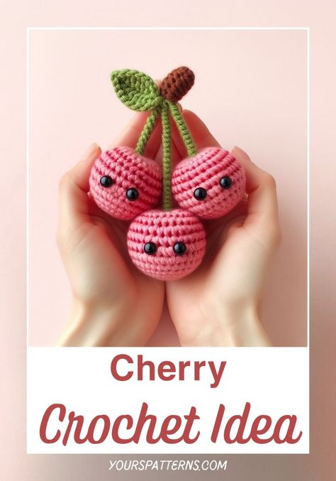 Crochet Cherry Amigurumi Cherry Amigurumi, Crochet Cherry, Summer Items, Applique Pattern, World Crafts, Crochet Patterns Amigurumi, Soft Textures, Amigurumi Pattern, Crochet Amigurumi