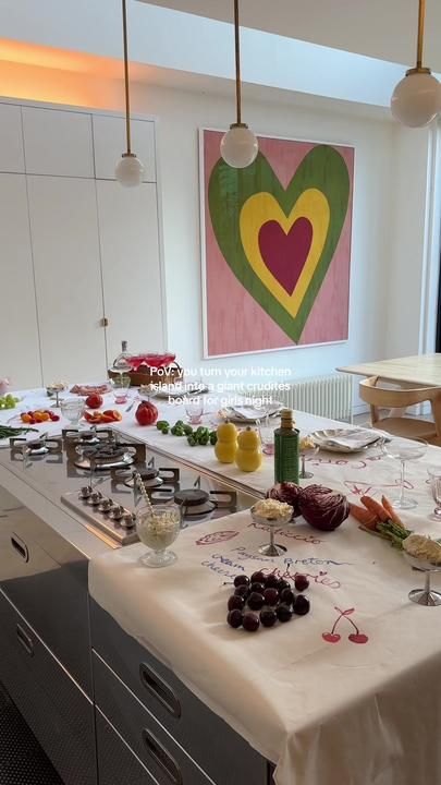 Kitchen Island Dinner Party, Matilda Bea, Hosting Activities, Vday Aesthetic, Kitchen Island With Stove, Galentines Day Ideas, Tea Time Food, Galentines Party, London Kitchen