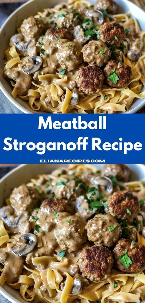 Need a flavorful ground beef recipe? Try this meatball stroganoff. It's one of the best meatball recipes easy to make and perfect for dinner. Enjoy this delicious stroganoff recipe tonight! Beef Stroganoff With Meatballs, Stroganoff With Meatballs, Meatball Stroganoff Recipe, Quick Ground Beef Recipes, Meatball Stroganoff, Ground Beef Meatballs, Easy Meatball, Ground Beef Recipe, Meatball Recipes Easy