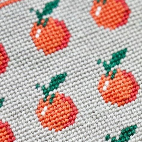 Modern Needlepoint, Needle Point Patterns, Orange Cross Stitch, Fruit Cross Stitch, Food Cross Stitch Patterns, Orange Cross Stitch Pattern, Mango Cross Stitch, Cross Stitch Fruit Patterns, Fruits Cross Stitch