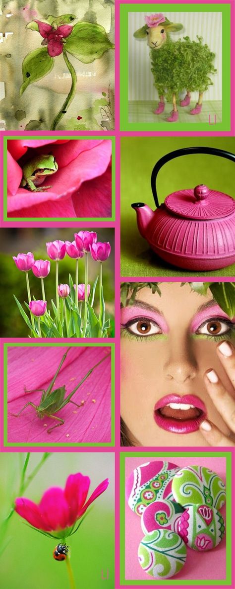 Lime Green And Pink Color Palette, Glitter Rosa, Color Collage, Beautiful Collage, Brand Color Palette, Paint Paint, Live Colorfully, Colour Board, Fuchsia Pink