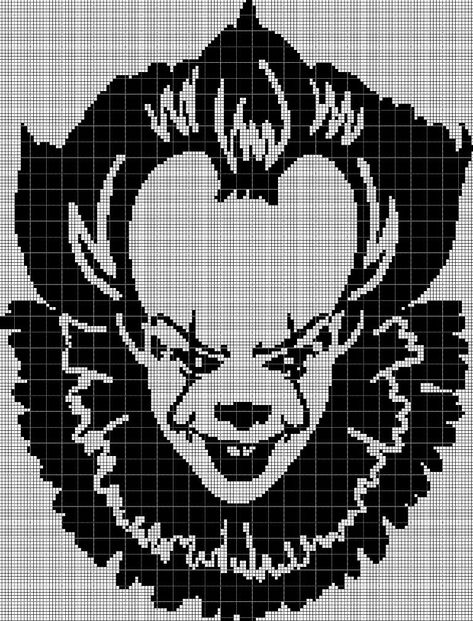 Pennywise Cross Stitch, Pennywise Silhouette, Pennywise Pixel Art, Pennywise Crochet Pattern, Crochet Pennywise, Horror Cross Stitch, Disney Silhouette Art, Digital Computer, Cross Stitch Quotes