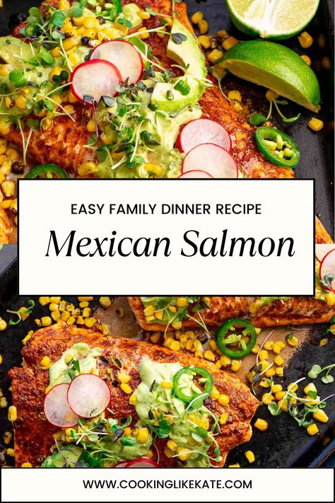 This Mexican salmon with a lime cilantro avocado sauce is a perfect dinner idea that combines clean eating with comfort food. It's a cheap and flavorful option that the whole family will love, making it a go-to for healthy, satisfying meals. Mexican Salmon, Cilantro Avocado Sauce, Cilantro Salmon, Avocado Lime Sauce, Salmon Spices, Satisfying Meals, Avocado Sauce, Mexican Spices, Lime Sauce