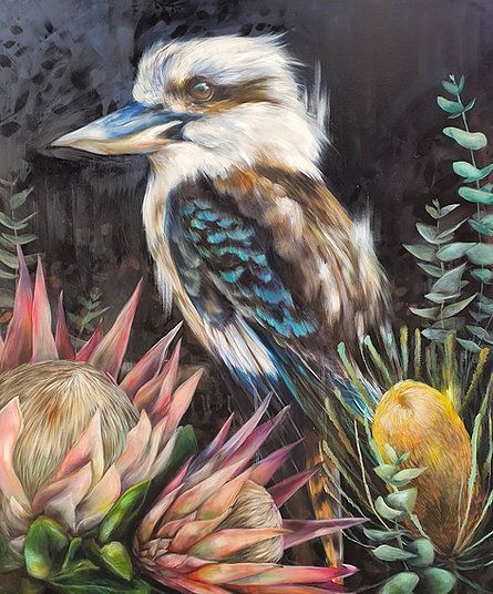 Kookaburra artwork by Australian artist Em Anders Australian Bird Illustration, Australian Bird Painting, Kookaburra Painting, Kookaburra Art, Van Ceiling, Australia Birds, Australia Painting, School Bench, Koala Art