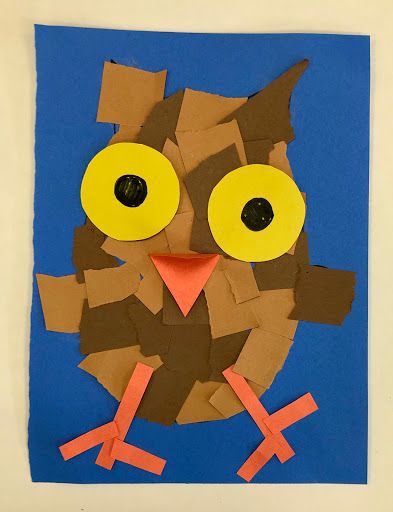 Art with Mr. Giannetto: Kindergarten - Torn Paper Owls Torn Paper Owl Craft, Kindergarten Art Projects With Books, Owl Kindergarten Craft, Owl Art Kindergarten, Owl Craft Kindergarten, Fall Art For Kindergarten, Owl Art Projects For Kids, Owl Art For Kids, Kindergarten Fall Art