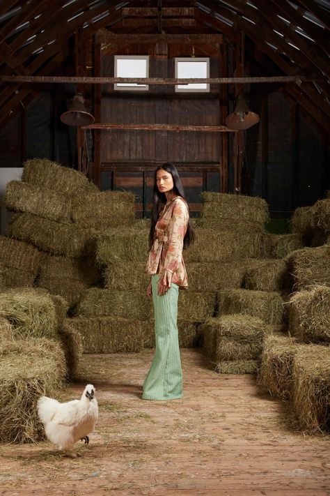 Farm Fashion, Western Photoshoot, Rachel Antonoff, Fall Shoot, Vogue Editorial, Creative Fashion Photography, Cow Spots, Farm Photo, Country Fashion