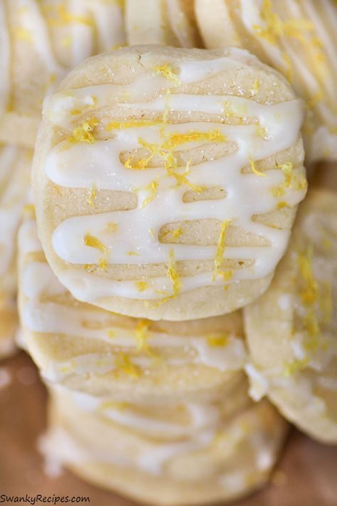 Glazed Lemon Shortbread Cookies Icing Glaze, Lemon Drop Cookies, Lemon Shortbread, Lemon Shortbread Cookies, Short Bread, Low Carb Sweeteners, Pecan Pie Bars, Shortbread Cookie Recipe, Cookie Calories