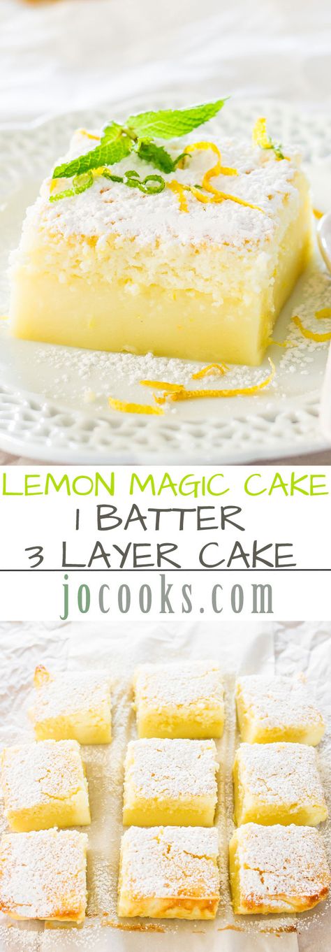 Lemon Magic Cake Lemon Magic Cake Recipe, Party Refreshments, Lemon Magic, Lemon Desserts Easy, Magic Cake Recipes, Shower Desserts, Treats Recipes, Magic Cake, Lemon Desserts