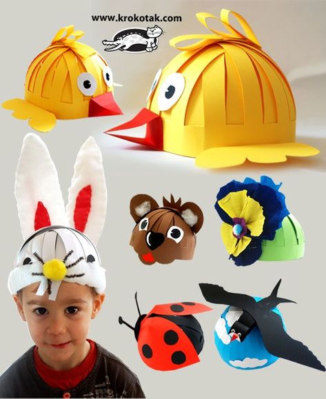 Masks (hats) for kids Paper Hats, Crazy Hat Day, Easter Hats, Diy Ostern, Crazy Hats, Paper Hat, Hat Ideas, Childrens Crafts, Animal Crafts