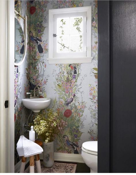 Luxury Small Bathroom, Tiny Bathroom Makeover, Downstairs Toilet, Small Bathroom Makeover, Powder Bath, Small Bathroom Design, Tiny Bathroom, Bathroom Wallpaper, Small Bathroom Decor