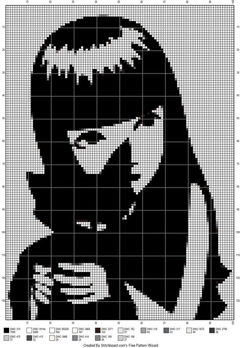 Black And White Crochet Tapestry Pattern, Junji Ito Alpha Pattern, Deftones Pixel Art, Mcr Crochet, Gothic Pixel Art, Black And White Pixel Art, Cotton Crochet Patterns, Harry Styles Drawing, Crochet Square Blanket