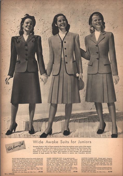 40s Skirt, Office Woman, 1940s Suit, 1940s Women, 1940s Woman, 1940's Fashion, Retro Looks, Womens Suits, 40s Fashion