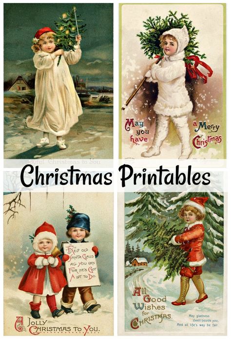 DIY Vintage Christmas Cards + 23 Free Printables - Town & Country Living Christmas Vintage Postcards, Vintage Christmas Labels Free Printables, Free Christmas Pictures, Diy Vintage Christmas Cards, Christmas Ephemera Free Printables, Vintage Diy Christmas Decor, Santa Printables Free, Vintage Christmas Printables Free, Vintage Christmas Images Printables Free