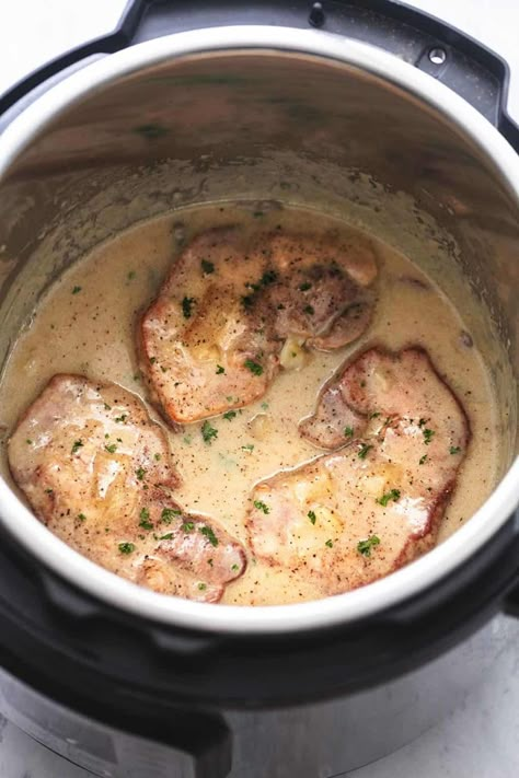 Instant Pot Pork Chops and Gravy - Creme De La Crumb Pressure Cooker Pork Chops And Gravy, Smothered Pork Chops Instant Pot, Pork Chop Instant Pot Recipes, Pressure Cooker Pork Chops, Healthy Pork Chop Recipes, Meaty Meals, Pressure Cooker Pork, Boneless Pork Chop Recipes, Pork Chops And Rice