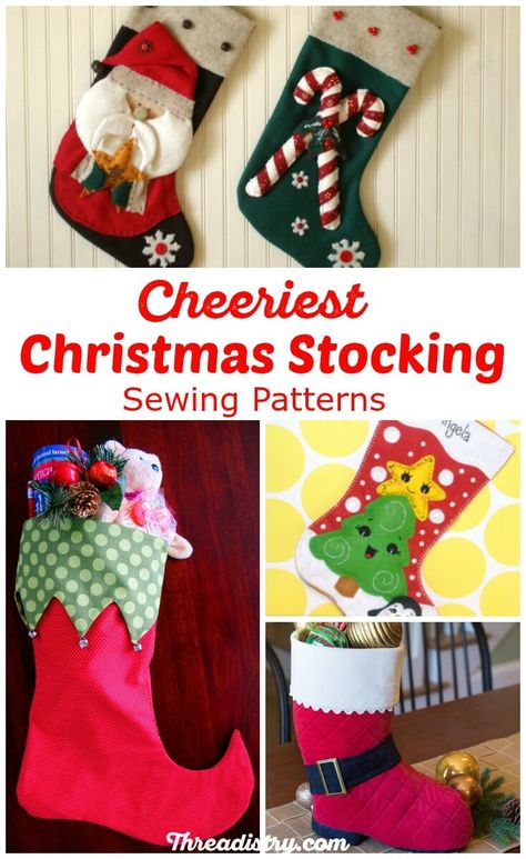 Sew up some Christmas spirit with these gorgeous Christmas stocking sewing patterns. I love all the felt Christmas stocking patterns, but maybe I should make the whimsical Elf stocking. The Ladies stocking is something different! Christmas Stocking Applique Pattern, Stocking Sewing Pattern Free, Pattern For Christmas Stocking, Diy Christmas Stockings Ideas, Christmas Stocking Sewing Pattern, Easy Diy Stockings, Stocking Sewing Pattern, Christmas Stocking Sewing, Christmas Stocking Patterns