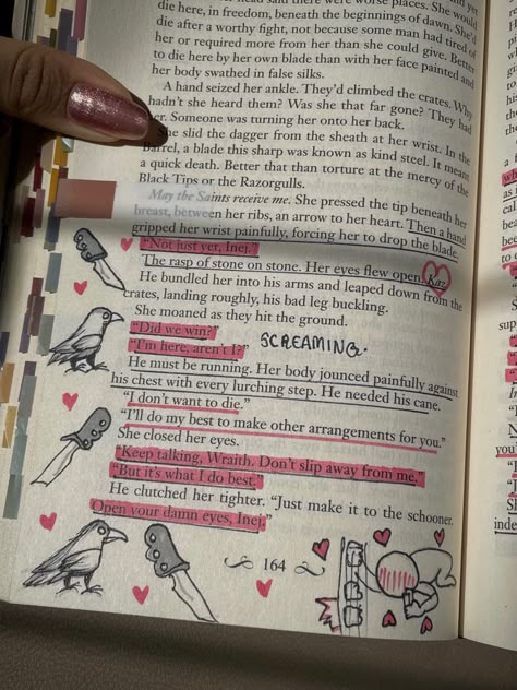 Good Omens Book Annotations, Six Of Crows Bathroom Scene, Six Of Crows Annotation Key, Wesper Aesthetic Quotes, Annotating Six Of Crows, Good Omens Annotations, Six Of Crows Crooked Kingdom, Shadow And Bone Annotation, Six Of Crows Book Aesthetic