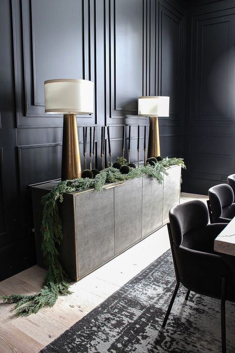 The House of Silver Lining: Our Bold Black Dining Room Reveal, Styled For Christmas Dark Glam Dining Room, Dark Wall Dining Room Ideas, Black Dining Room Rug, Black Formal Dining Room, Dark Wall Dining Room, Dark Rugs In Living Room, All Black Dining Room, Black Wall Dining Room, Cute Dining Room Ideas