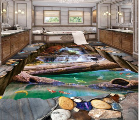 3D River Flooding 041 Floor Mural | AJ Wallpaper 3d Floor Painting, Epoxy Floor Designs, 3d Flooring, Beautiful Valley, Floor Painting, Waterproof Floor, Floor Murals, Floor Wallpaper, Decoration Bathroom