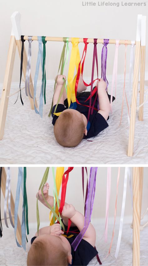 Sensory play ideas for babies | rainbow ribbon baby play | newborn, baby play idea | activities for playing with your baby | 3 month old | 6 month old | learning at home | exploring touch, feel, taste, small and sound | exploring the 5 senses Baby Zintuiglijk, Fuchs Baby, Sensory Play Ideas, Maluchy Montessori, Baby Sensory Play, Baby Play Activities, Baby Learning Activities, Baby Activities, Diy Bebe