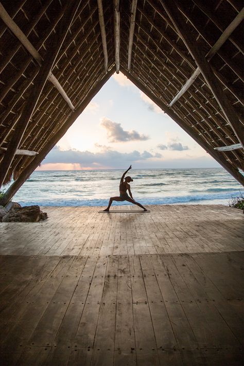 Beach Yoga Studio, Yoga At The Beach, Tulum Yoga, Ocean Yoga, Yoga Platform, Yoga Place, Beach Vacation Spots, Yoga On The Beach, Yoga Shala