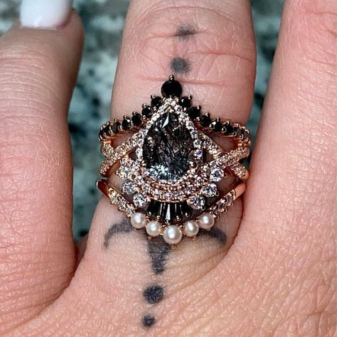 Engagement Ring Black Diamond, Black Rutilated Quartz Engagement Ring, Rutilated Quartz Engagement Ring, Engagement Ring Black, Black Onyx Engagement Ring, Onyx Engagement Ring, The Bling Ring, Quartz Engagement Ring, Black Engagement Ring