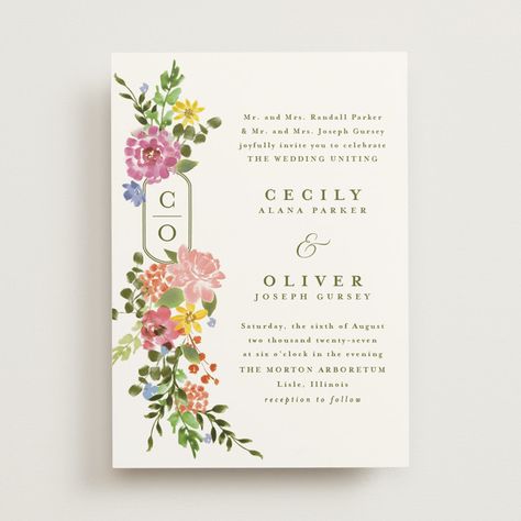 "Garland Monogram" - Wedding Invitations in Summer by Angela Marzuki. Morton Arboretum, Monogram Wedding Invitations, June Wedding, Garden Party Wedding, Whimsical Decor, Monogram Wedding, Leg Design, In Summer, Party Wedding