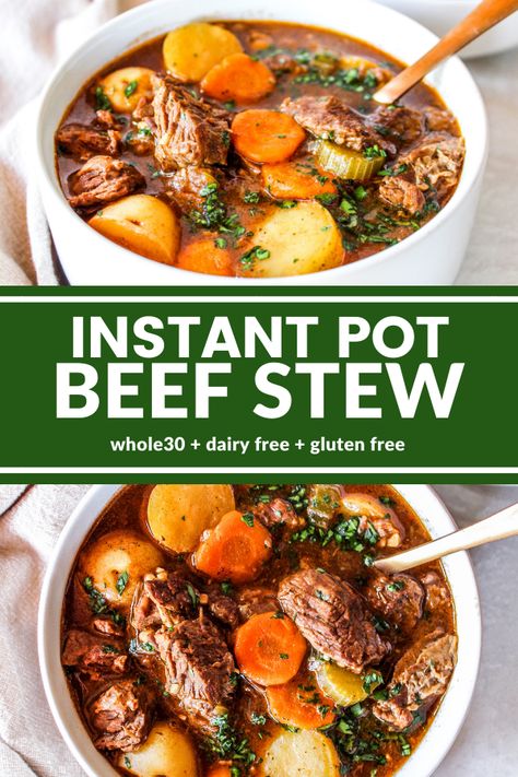 About 3-4 celery and carrots Soup Toppings, Instant Pot Beef Stew Recipe, Instant Pot Stew, Instant Pot Beef Stew, Crockpot Recipes Beef Stew, Stew Meat Recipes, Pot Beef Stew, Slow Cooker Beef Stew, Beef Bourguignon