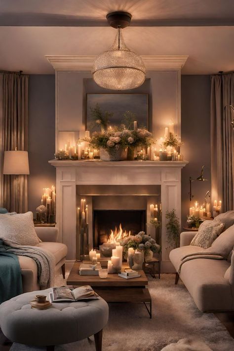 Fireplace Makeovers, Living Room Fireplace, Living Room Decor Neutral, Chic Room, Mansion Designs, Glam Living Room, Christmas Fireplace Decor, Shabby Chic Room, Cozy Spaces