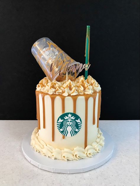 14th Birthday Cake For A Girl, Starbucks Cake Ideas, Cute 13th Birthday Cakes, Cake For 12th Birthday Girl, Starbucks Cakes Birthday Ideas, Teen Girl Cake Ideas, Starbucks Themed Cake, Teen Girl Birthday Cake, Teen Birthday Cake Ideas