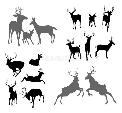 Deer Stencil, Group Pose, Shadow Painting, Lion Illustration, Skeleton Illustration, Buck And Doe, Deer Silhouette, Silhouette Painting, Wood Painting Art