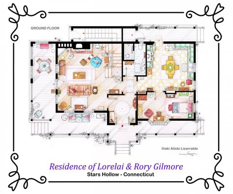 "Gilmore Girls" was a popular show until it was cancelled in its seventh season. Rory and Lorelai lived in this house in fictional Star Hollows, Connecticut. Gilmore Girls House, Stars Hollow Connecticut, Lorelai And Rory, Gilmore Girls Fan, Gilmore Girl, Lorelai Gilmore, Stars Hollow, House Blueprints, Rory Gilmore