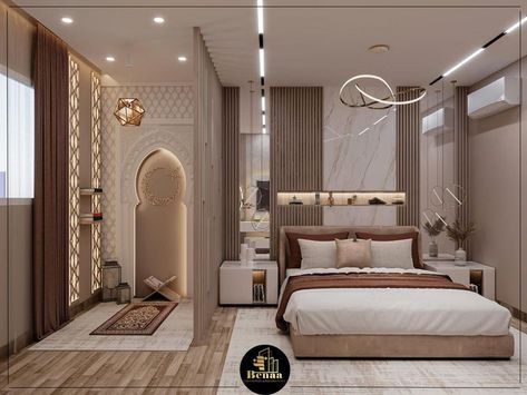 Islamic Bedroom Decor, Musollah Idea, Islamic Design Interior, Islamic Bedroom Design, Islamic House Design Interiors, Arabic Living Room, Muslim Prayer Room Ideas, Islamic Interior Design, Interior Design Your Home