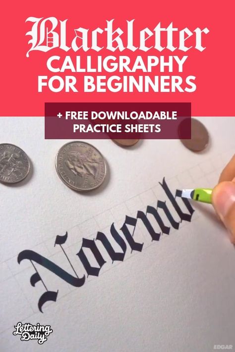 Blackletter calligraphy guide for beginners – Lettering Daily Black Letter Calligraphy, Parallel Pen Calligraphy, Calligraphy Practice Sheets Free, Calligraphy Beginners, Calligraphy Guide, Blackletter Calligraphy, Letter Calligraphy, Gothic Calligraphy, Calligraphy Worksheet