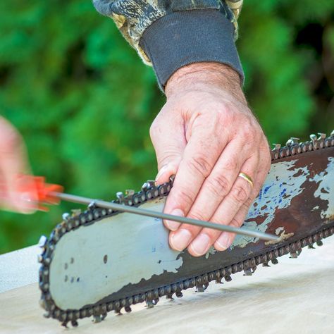 A dull chainsaw chain is difficult to use and also inefficient. Here's how to tell if yours is dull, and how to properly sharpen it up. Chainsaw Sharpener, Tool Blade, Chainsaw Chain, Tree Felling, Repair And Maintenance, Chainsaw, To Tell, Tools, Chain