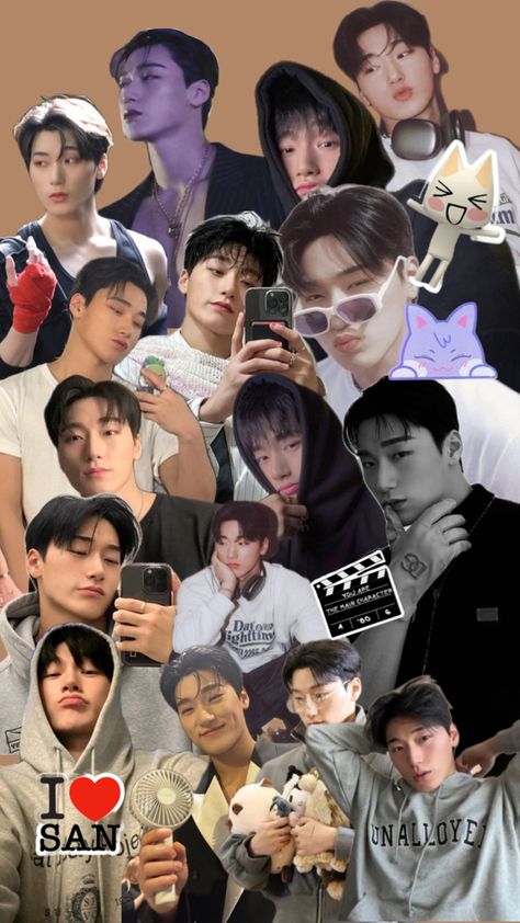 Ateez Collage, Kpop Iphone Wallpaper, Choi San, Iphone Wallpaper, Collage