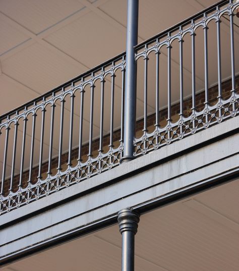 Cast Iron Stair and Balcony Railings Archives - Heritage Cast Iron USA Brewery Patio, Iron Railings Outdoor, Cast Iron Railings, Iron Balcony Railing, Hemingway House, Balcony Railings, Metal Railing, Iron Handrails, Iron Railings