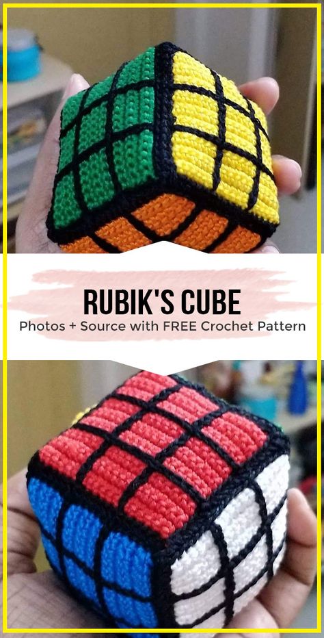 Amigurumi Rubik's Cube free pattern #crochet #Amigurumi  via @shareapattern.com Crochet A Cube, Crochet Rubiks Cube Patterns, Rubiks Cube Crochet, Crochet Rubix Cube, Crochet Cube Pattern, Easy Crochet Amigurumi For Beginners, Tetris Crochet, Crochet Cube, Crochet Lego